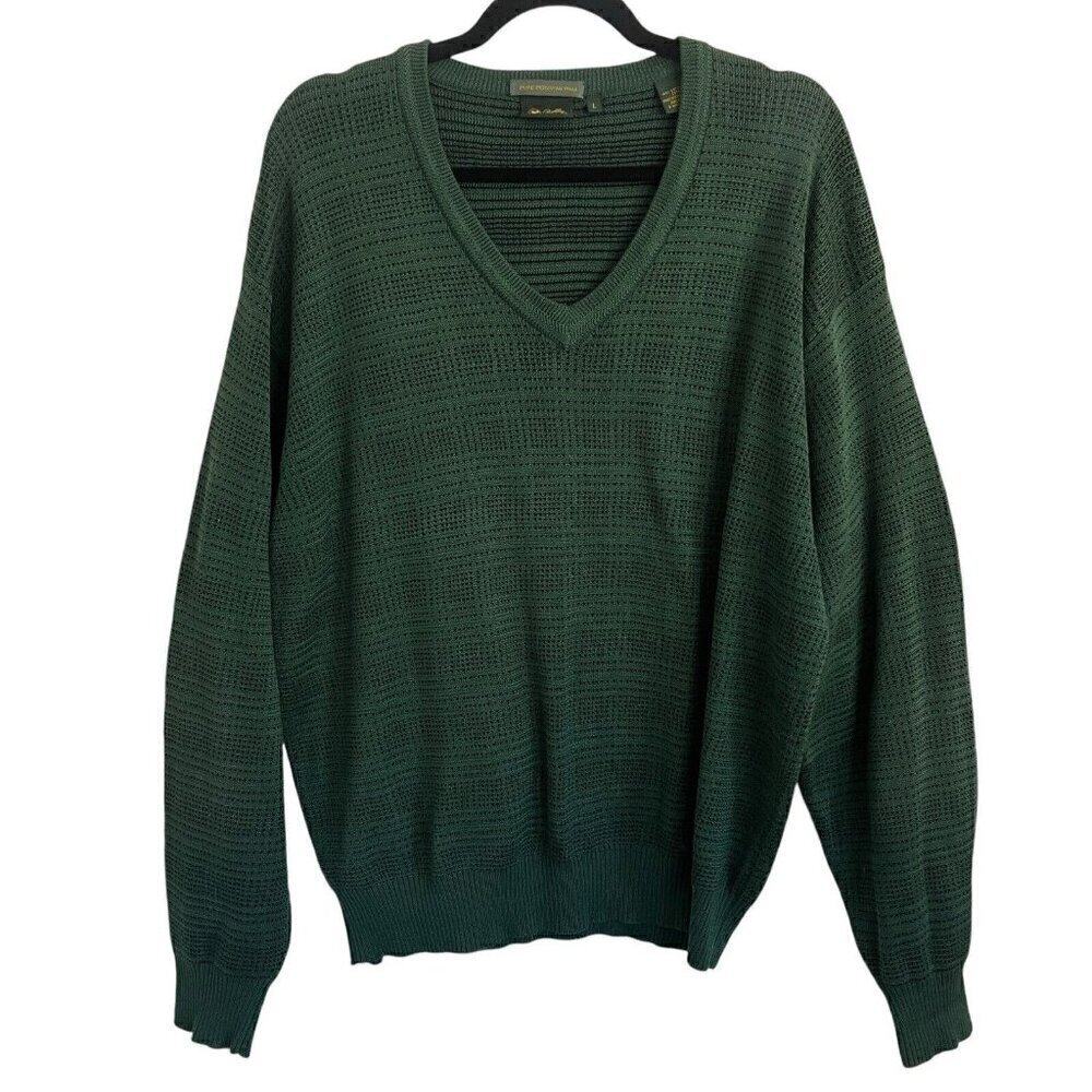 Bobby Jones Mens L Golf Pullover Sweater Peruvian Pima V-Neck Green Vtg Grandpa